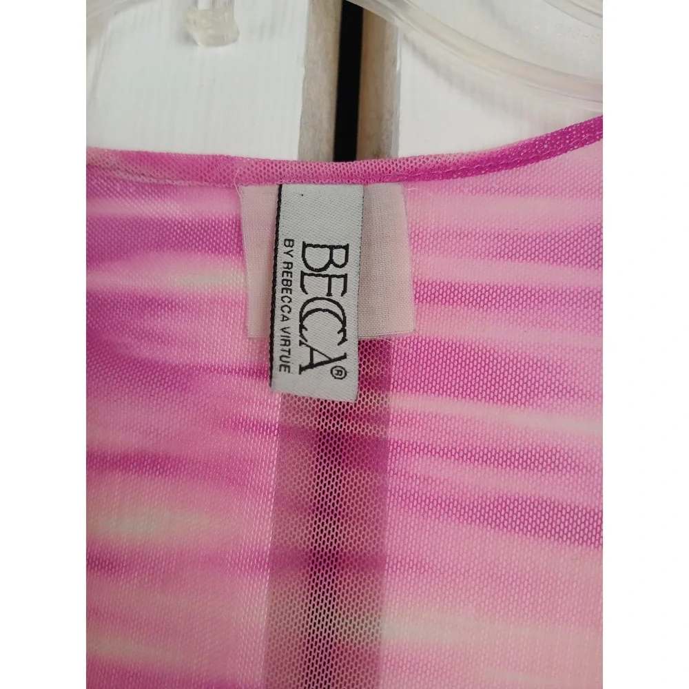 Becca Women size M or L Swim Suit Cover Up Top Pink Magenta Tie Dye Sheer Beachy